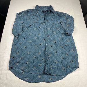 Roundtree & Yorke Mens Silk Button Shirt Blue Short Sleeve Casual Top LARGE